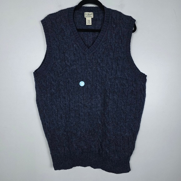 LL Bean Other - LLBean Mens Cable Knit Wool V Neck Sweater Vest Navy Blue XL Tall